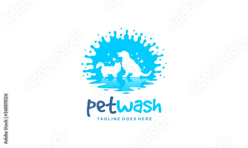 Pet wash logo - Dog cat splash water vector