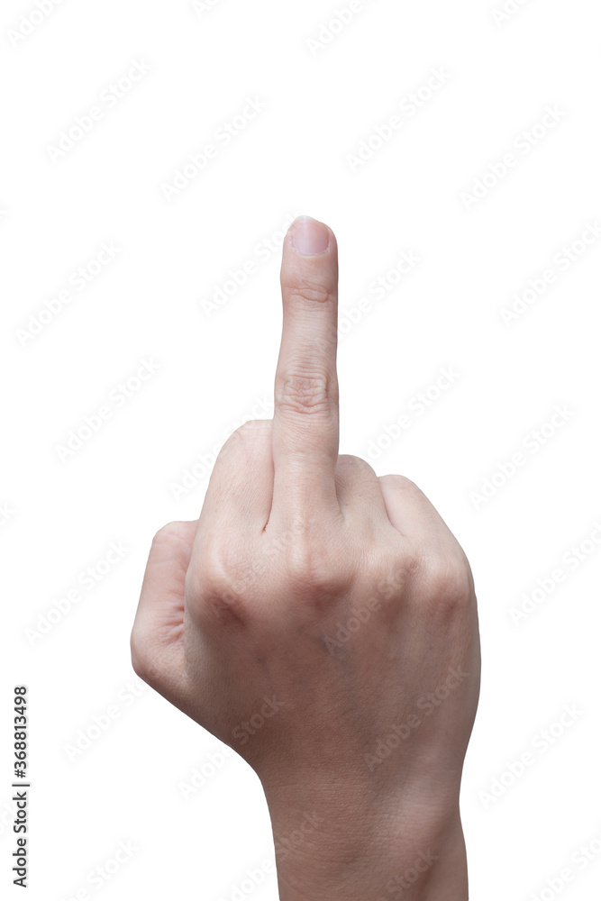 Woman's hand show middle finger on white background. Fuck You, symbol. offensive gesture Woman's hand show middle finger on white background. Fuck You, symbol. offensive gesture
