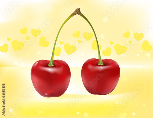 Cherries. Vector graphics of cherries with hearts and loves