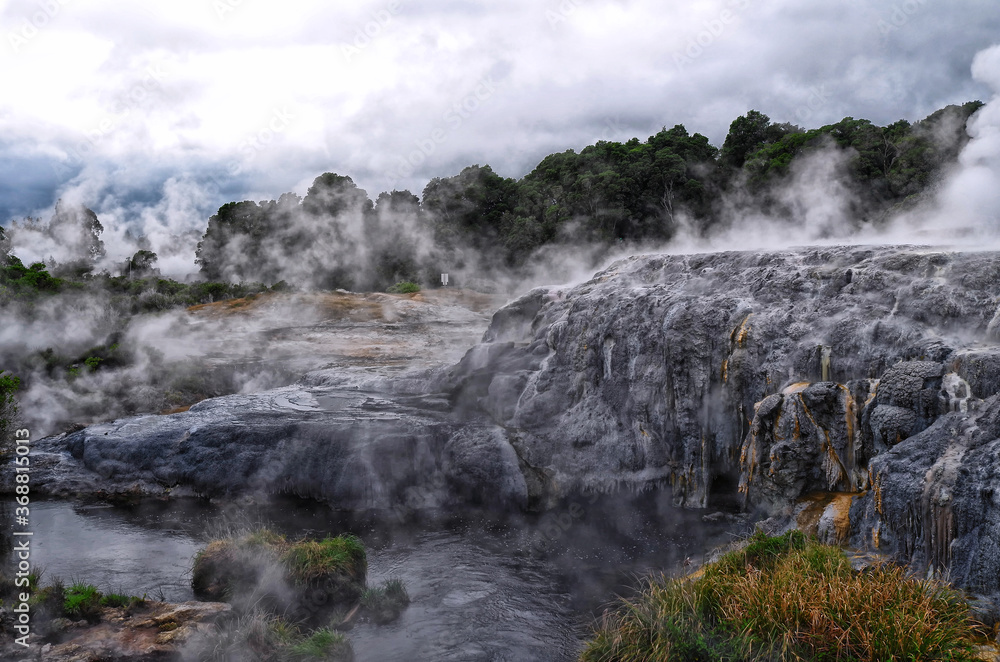 the view of Rotorua Geothermal fountain