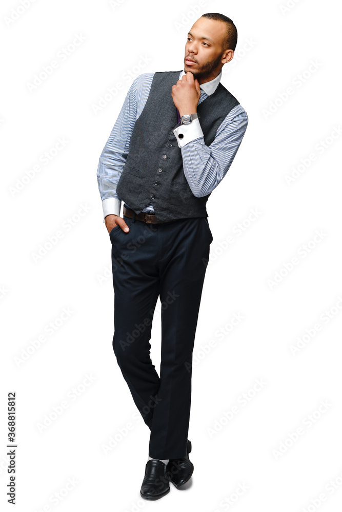 full length studio shot of a african-american businessman Isolated on white background full length studio shot of a african-american businessman Isolated on white background