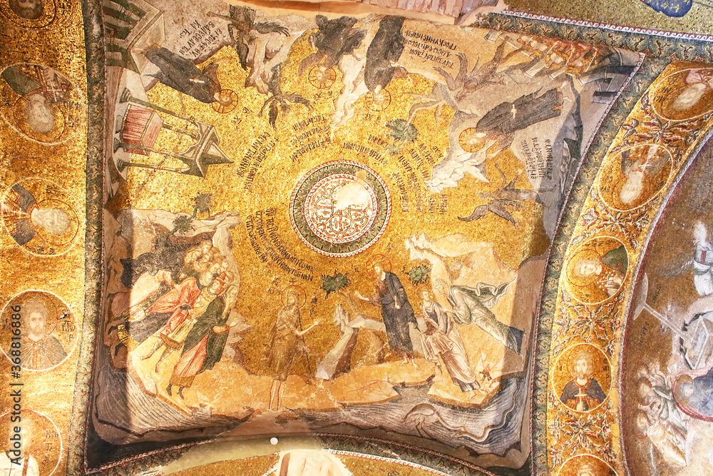 ISTANBUL, TURKEY - MARCH 31, 2013: Murals under the dome in the Church of the Holy Savior Outside the Walls. Second name of it now is The Kariye Museum in Istanbul, Turkey