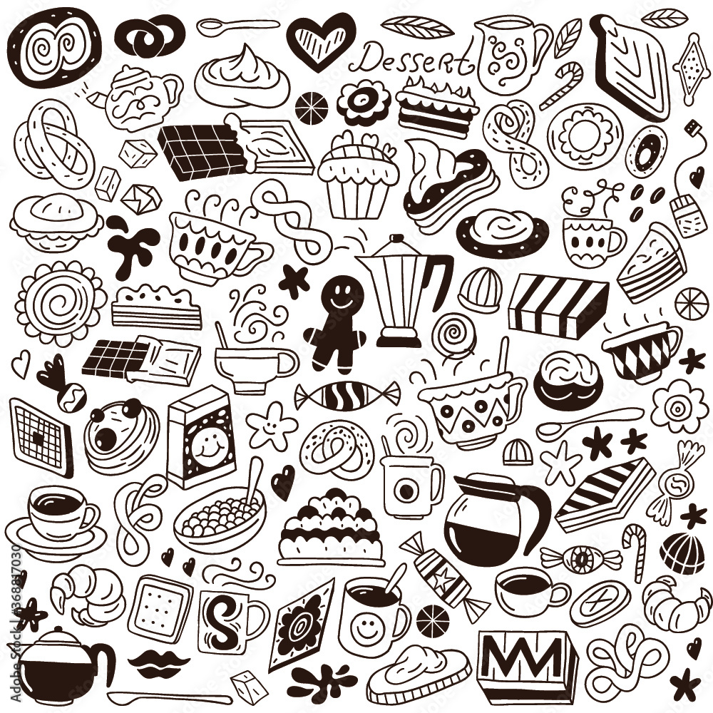 coffee and sweets - doodles set coffee and sweets - doodles set