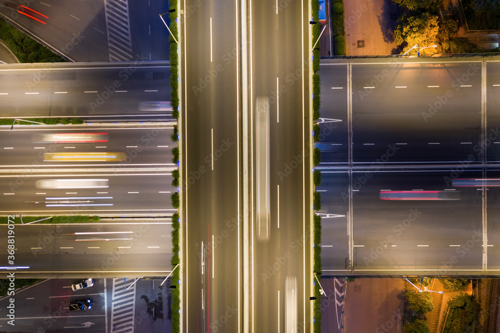 Arial view of overpass at night