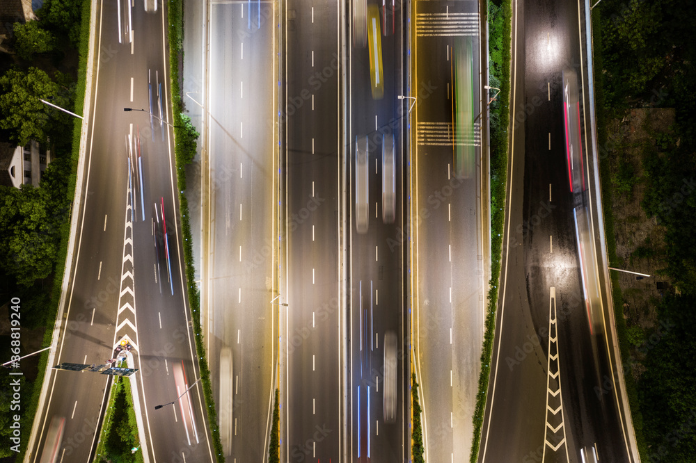 Arial view of overpass at night