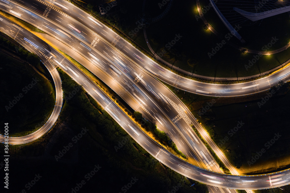 Arial view of overpass at night
