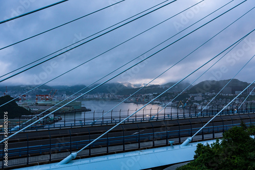 長崎県長崎市 女神大橋から見る曇り空の長崎の風景