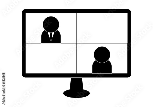 Icono negro de una entrevista mediante videoconferencia.