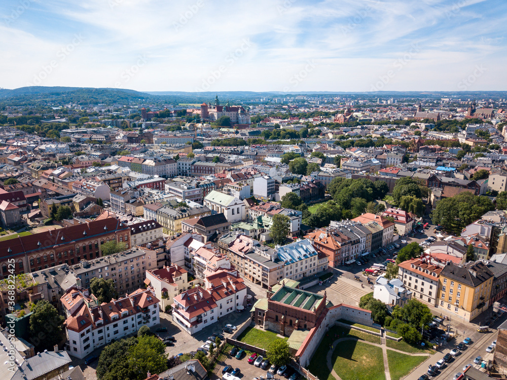 Jewish quarter in Krakow. Aerial shot