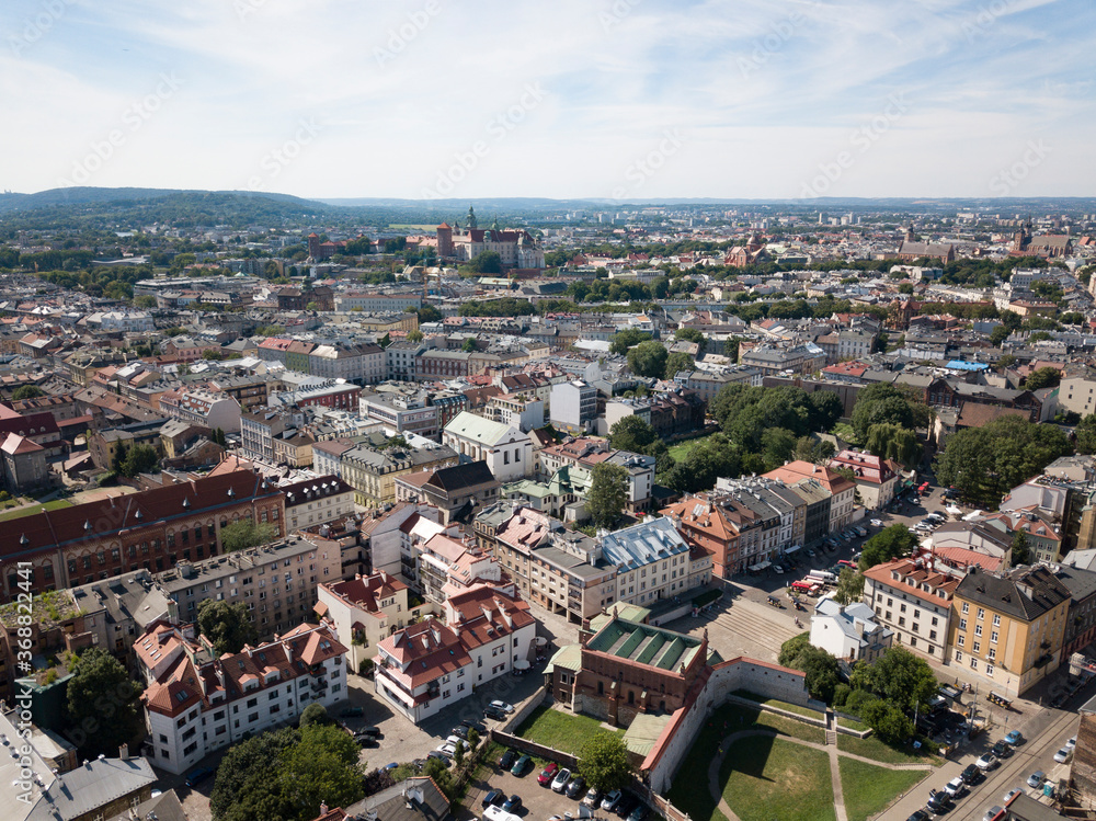 Jewish quarter in Krakow. Aerial shot