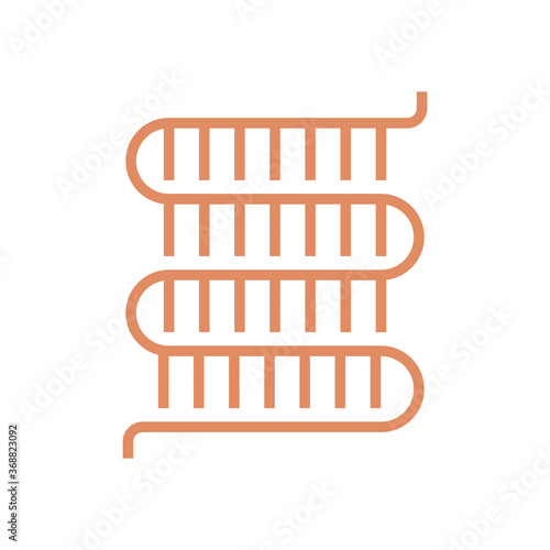 Condenser coil vector icon consist of copper or aluminium tubes, fins for holds refrigerant, gas, pressure in air compressor machine for ductless system, heating ventilation, air conditioning hvac.