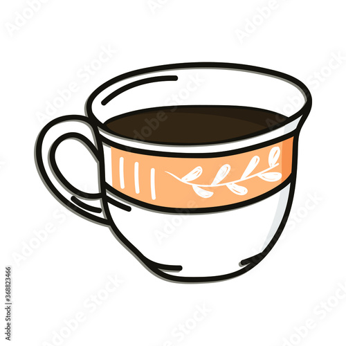 Vector drawing of handmade mug on white isolated background, flat style. Symbol, lunch, tea, coffee, gifts, celebration, decoration.