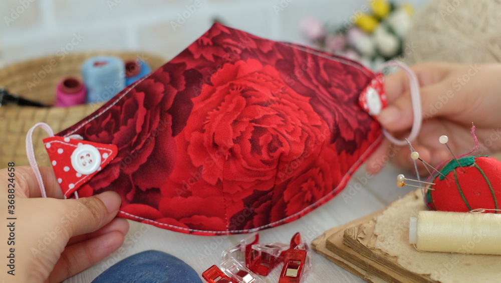 DIY sewing project homemade face mask made out of soft cotton fabric DIY sewing project homemade face mask made out of soft cotton fabric