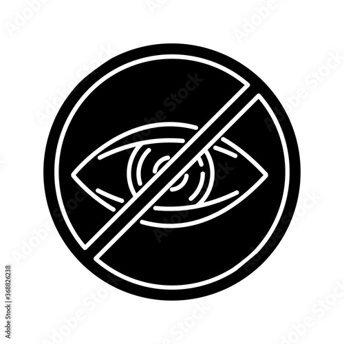 Blindness black glyph icon. Patient with lost eyesight. Legally blind. Vision impairment. Eye defect. Chronic medical condition. Silhouette symbol on white space. Vector isolated illustration