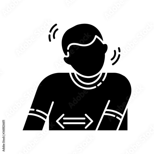 Tourette syndrome black glyph icon. Patient suffer from disease. Physical disability with repetitive movement. Stress and anxiety. Silhouette symbol on white space. Vector isolated illustration