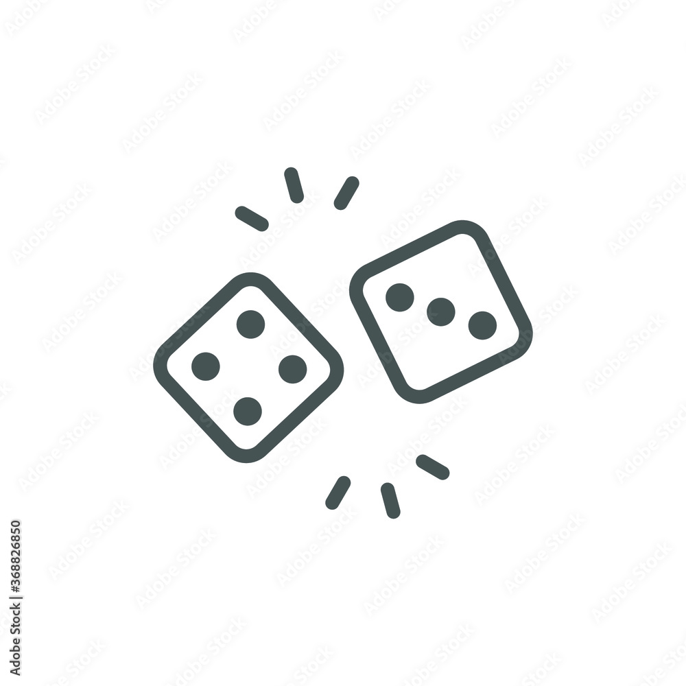 Dice cube line, gamble or gambling for casino equipment. two dices icon for fortune game player. Modern style in two dimension vector illustration. Design on white background. EPS 10 Dice cube line, gamble or gambling for casino equipment. two dices icon for fortune game player. Modern style in two dimension vector illustration. Design on white background. EPS 10