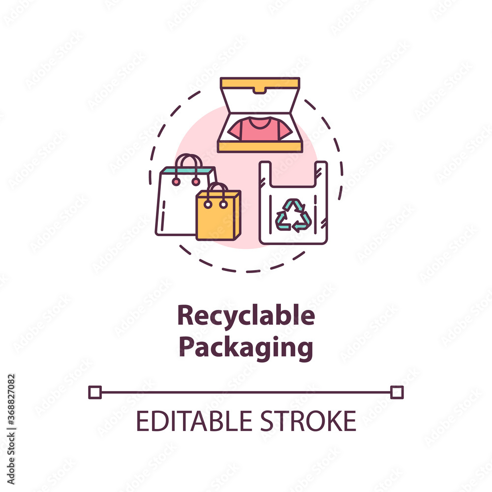 Recyclable packaging concept icon. Zero waste pack. Container for sustainable development. Ecological packet idea thin line illustration. Vector isolated outline RGB color drawing. Editable stroke