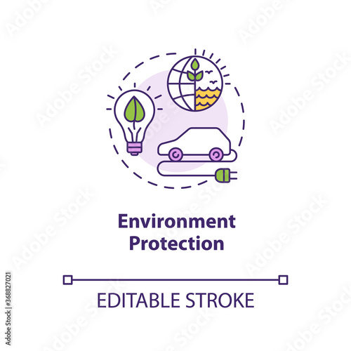 Environment protection concept icon. Eco friendly technology. Sustainable power. Alternative energy supply idea thin line illustration. Vector isolated outline RGB color drawing. Editable stroke
