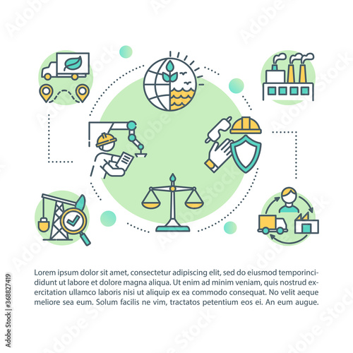 Ethical production concept icon with text. Ecological manufacture. Zero waste factory. PPT page vector template. Brochure, magazine, booklet design element with linear illustrations