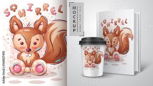 Cute squirrel poster and merchandising.