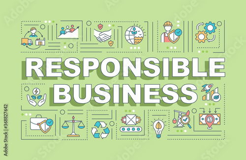 Responsible business word concepts banner. Protection from pollution. Infographics with linear icons on green background. Isolated typography. Vector outline RGB color illustration