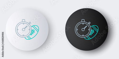 Line American Football ball and stopwatch icon isolated on grey background. Set of sport equipment. Colorful outline concept. Vector.