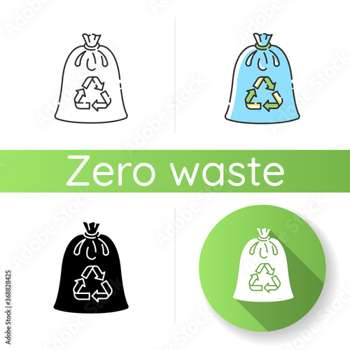 Compostable trash bag icon. Linear black and RGB color styles. Waste recycling. Refusing from plastic litter bags. Eco friendly, biodegradable materials use Isolated vector illustrations