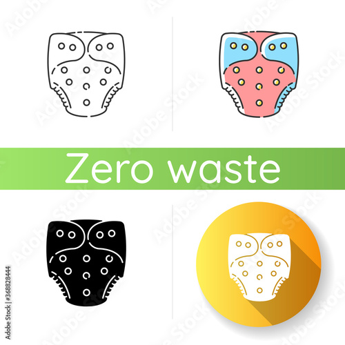 Cloth diaper icon. Linear black and RGB color styles. Zero waste and cost effective lifestyle. Reusable kids clothing. Washable and absorbing children nappy Isolated vector illustrations