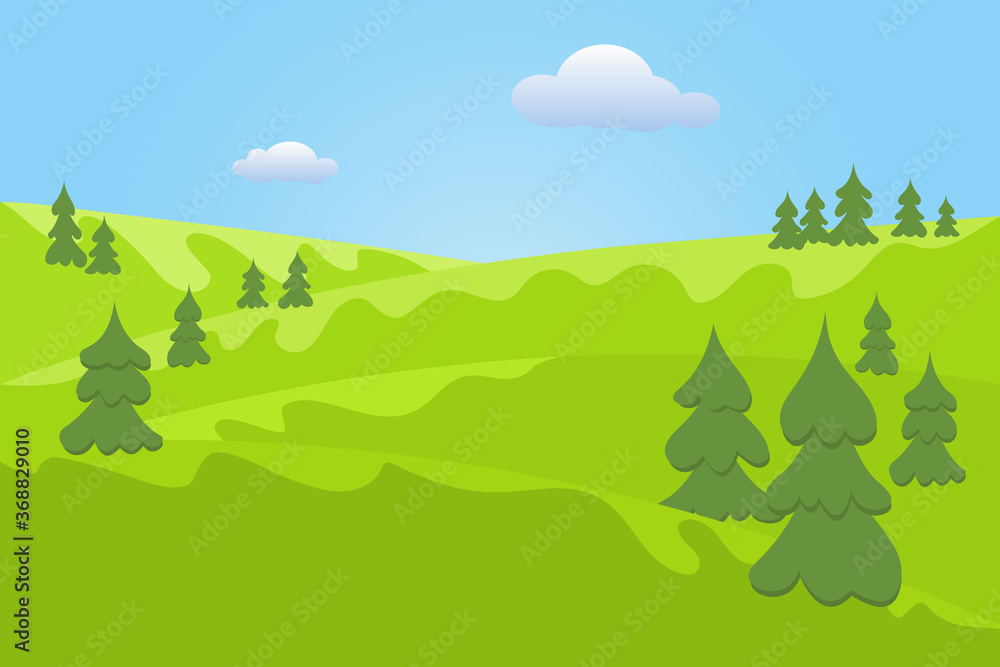 Obraz premium Summer landscape with sunny day over green hills