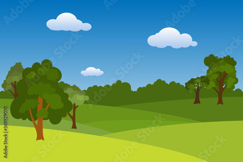 Summer landscape with sunny day over green hills