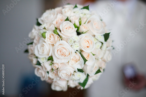 bright wedding bouquet of summer white pink flowers