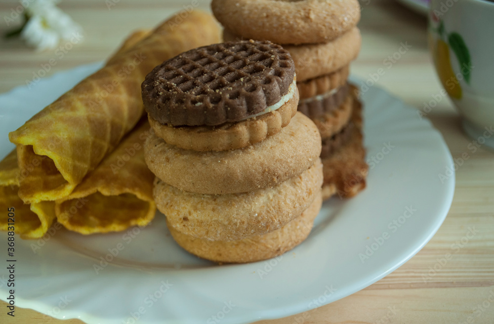 waffle rolls and cookies for tea, breakfast waffle rolls and cookies for tea, breakfast