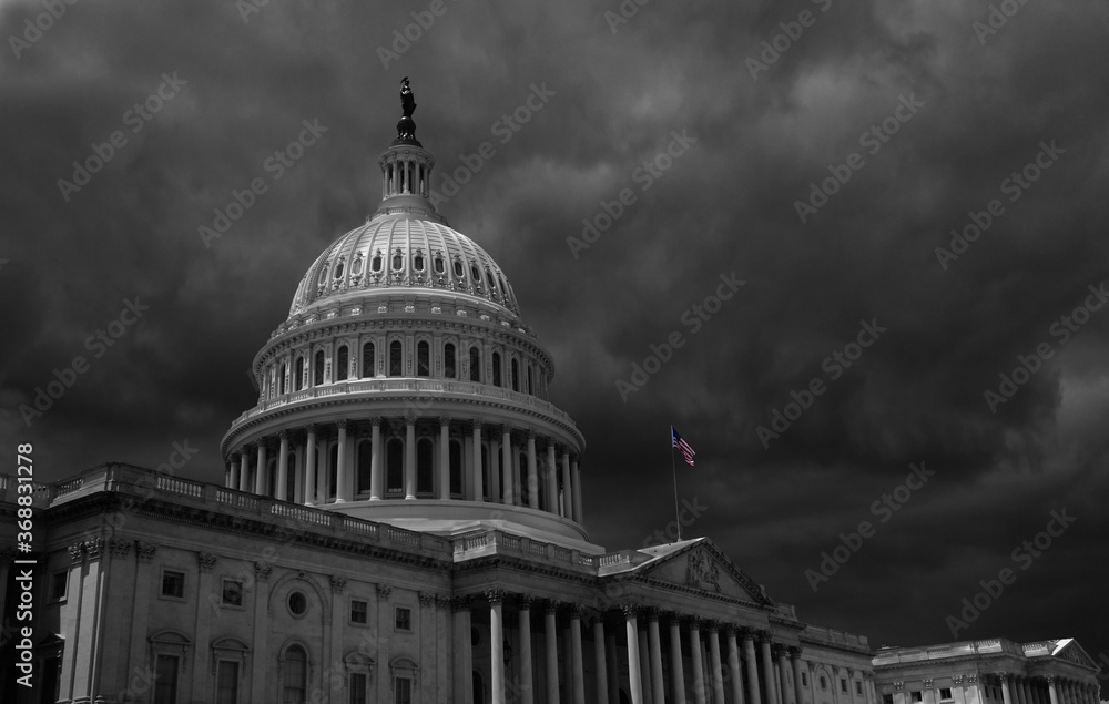 Dark storm clouds above the US Capitol in Washington DC