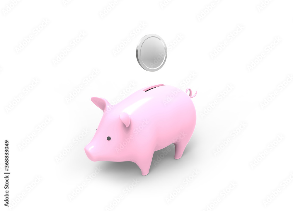 Obraz premium 3D rendered image of Piggy bank savings with Silver coin