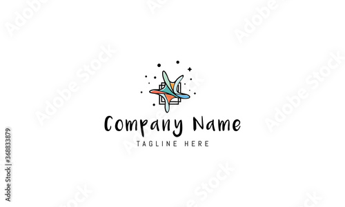 Vector logo on which the abstract image of a starfish is decorated with colored fragments.