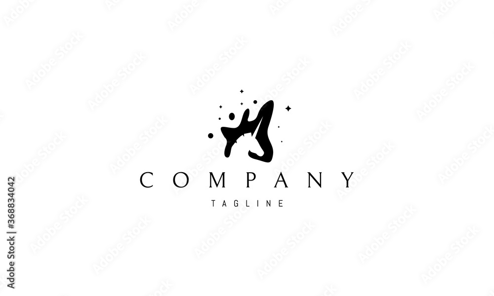 Vector logo on which an abstract image of a silhouette of a unicorn in a shapeless black spot. Vector logo on which an abstract image of a silhouette of a unicorn in a shapeless black spot.