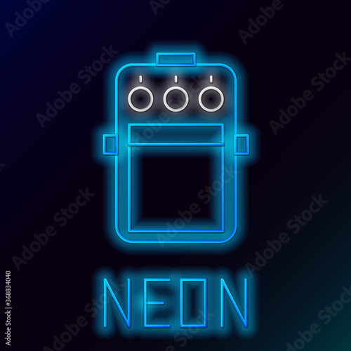 Glowing neon line Guitar pedal icon isolated on black background. Musical equipment. Colorful outline concept. Vector.