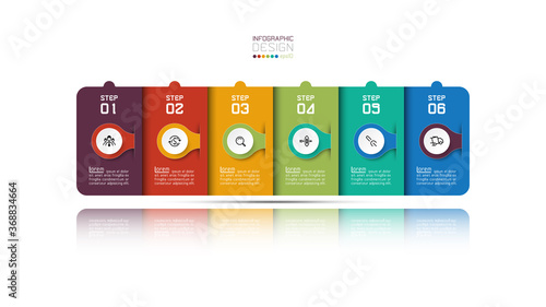 Modern square vector design has six steps for advertise, explain to results of business and marketing, infographic.