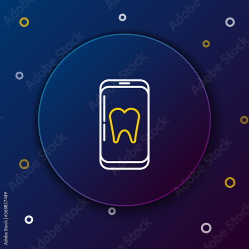 Line Online dental care icon isolated on blue background. Dental service information call center. Colorful outline concept. Vector.