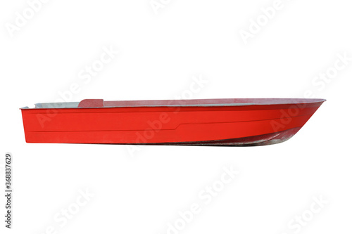 red wooden fishing boat isolated on white background.