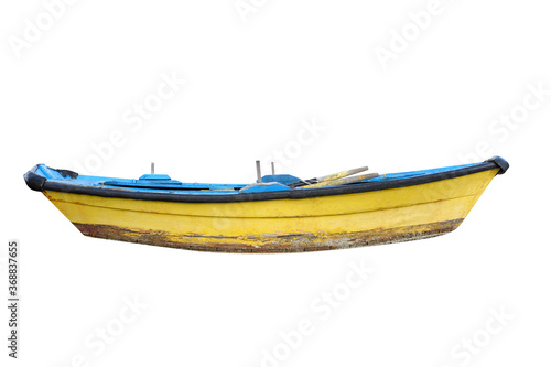 yellow wooden fishing boat isolated on white background