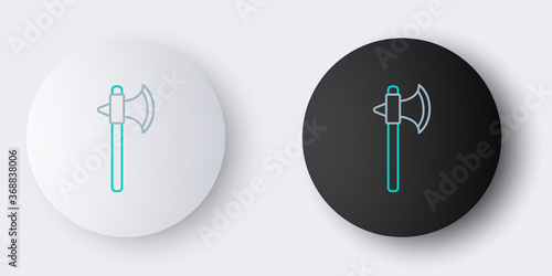 Line Medieval axe icon isolated on grey background. Battle axe, executioner axe. Colorful outline concept. Vector.