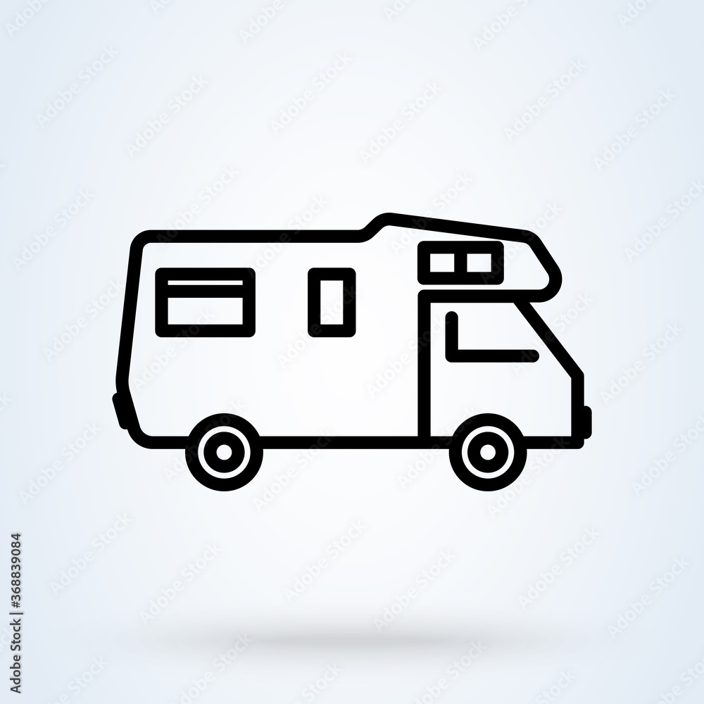 Caravans flat icon. Single high quality outline symbol of recreation for web design or mobile app.  vector Simple modern icon design illustration.