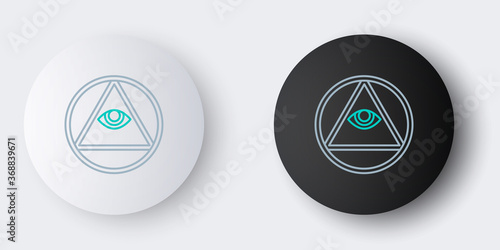 Line Masons symbol All-seeing eye of God icon isolated on grey background. The eye of Providence in the triangle. Colorful outline concept. Vector.