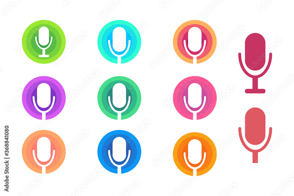 Set of circle icons with microphone. Template for background, banner, card, poster. Vector EPS10 illustration. Set of circle icons with microphone. Template for background, banner, card, poster. Vector EPS10 illustration.
