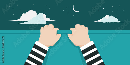 The robber is fleeing the police by climbing up the wall. Illustration about climbing.