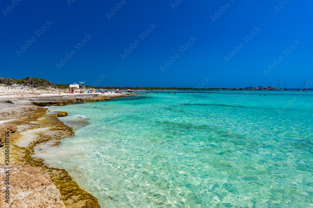 Majorca Es Trenc ses Arenes beach in Balearic Islands, Spain, July 2020 Majorca Es Trenc ses Arenes beach in Balearic Islands, Spain, July 2020