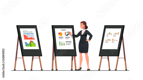 Analyst woman doing business black board diagram