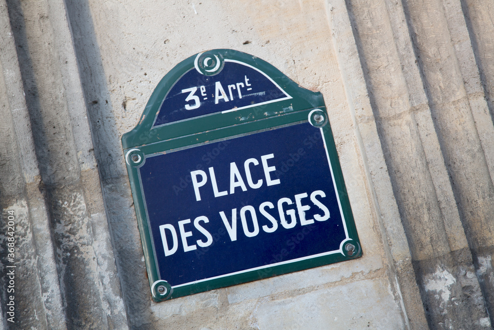 Place des Vosges Street Sign; Paris