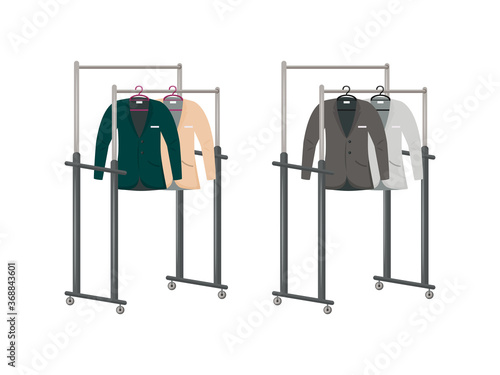 Suits on hangers flat color vector object set